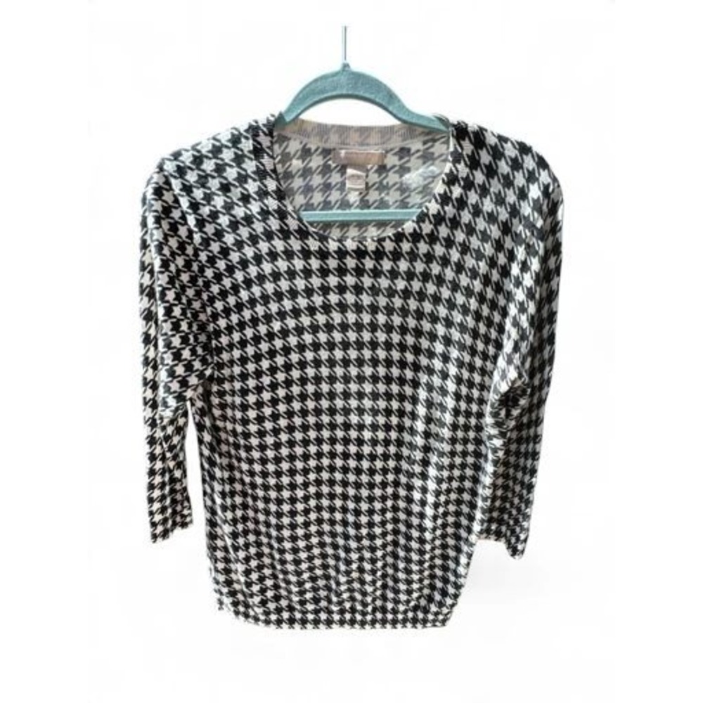 Banana Republic Womens L Houndstooth Cotton Knit Sweater Crew Neck 3/4 Sleeve